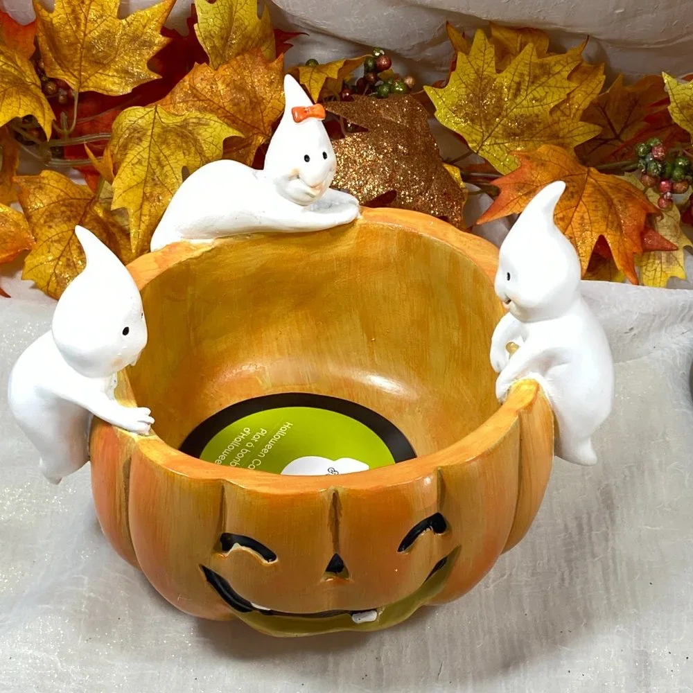 Ghost Trio Jack O Lantern Halloween Candy Bowl